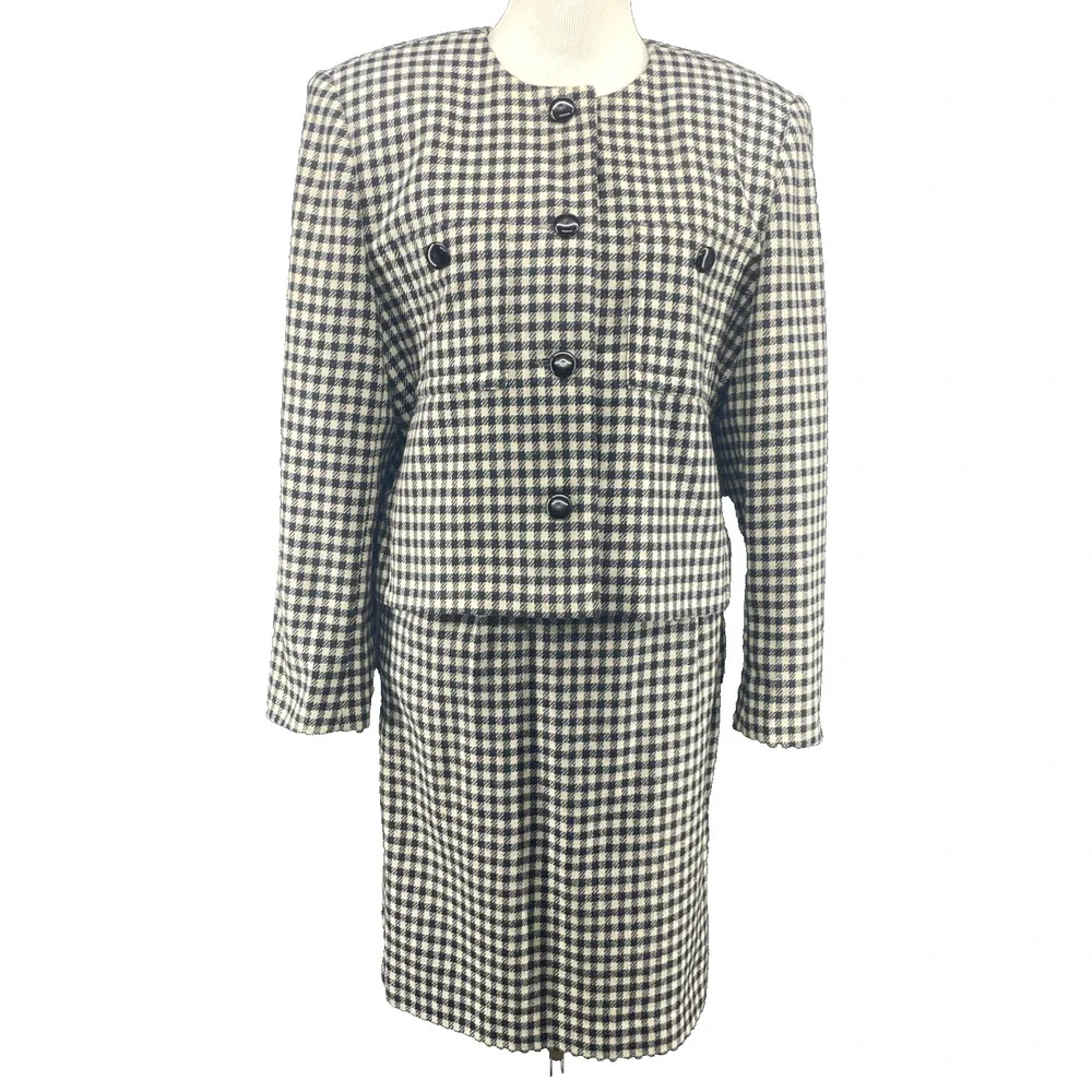 Vtg Jessica Hale Suit Skirt Jacket Plaid Wool Blend Sz 10 Gingham Career 80s 90s
